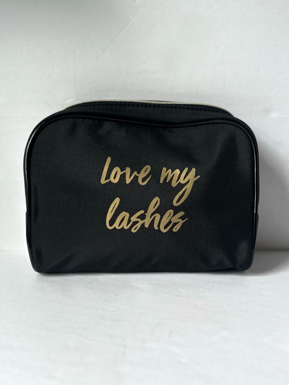 Lancôme Love My Lashes Black Cosmetic Makeup Bag Gold Zip Travel Case NWT